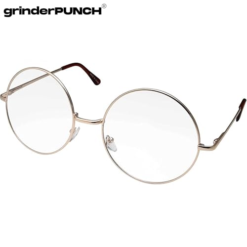 grinderPUNCH - Non-Prescription Round Circle Frame Clear Lens Glasses Large Gold - Image 4