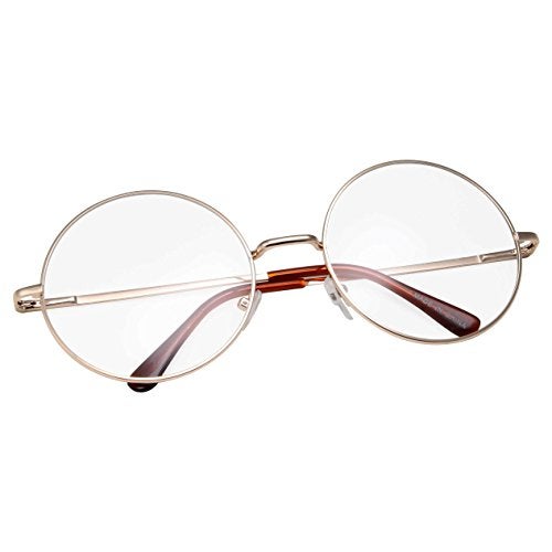 grinderPUNCH - Non-Prescription Round Circle Frame Clear Lens Glasses Large Gold - Image 1