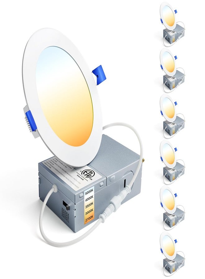 Ensenior 6 Pack 4 Inch LED Recessed Light, Dimmable, 2700K-5000K 5CCT, 750LM High Brightness, 9W 120V, Damp Rated, ERL-9X-ETL, Ultra-Thin Canless Wafer Ceiling Light - ETL & FCC & IC - Image 1