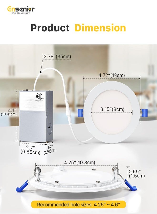 Ensenior 6 Pack 4 Inch LED Recessed Light, Dimmable, 2700K-5000K 5CCT, 750LM High Brightness, 9W 120V, Damp Rated, ERL-9X-ETL, Ultra-Thin Canless Wafer Ceiling Light - ETL & FCC & IC - Image 5