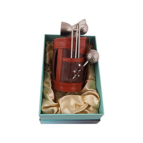LAVANAYA SILVER® - Premium Steel Golf Bar Set - 7 Piece Set in Elegant Leather Bag with Box - Ideal Home Bar Accessories and Birthday Gift for Men - Image 1
