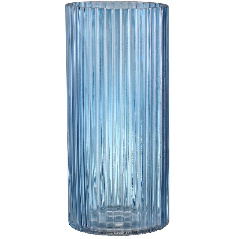 YANWE1 Blue Glass Vase Glass Flower Vase Ribbed Glass Vases Blue Vase Tall Cylinder Vases for Centerpieces Living Room Bedroom Dining Table Office Wedding Bookshelf Decoration 10 Inches