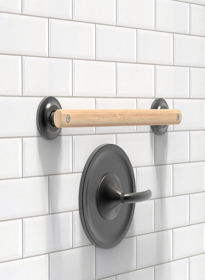 AquaChase Natural Bamboo Grab Bar for Bathroom & Toilet, ADA Compliant Balance Assist Handrail for Handicap and Seniors, 16in Matte Black - Image 2