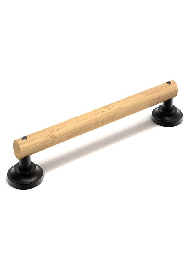 AquaChase Natural Bamboo Grab Bar for Bathroom & Toilet, ADA Compliant Balance Assist Handrail for Handicap and Seniors, 16in Matte Black - Image 1