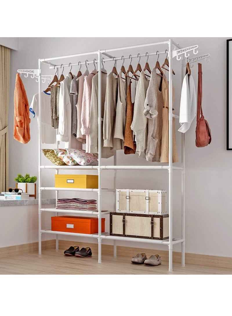 Clothes Rail with 6-Tier Storage Shelf 4 Hooks,Garment Rack,Heavy Duty Garment Clothes Rack Hanging Rail Cloth Rack Dryer Freestanding Wardrobe for Dressing Room or Bedroom (White) - Image 1