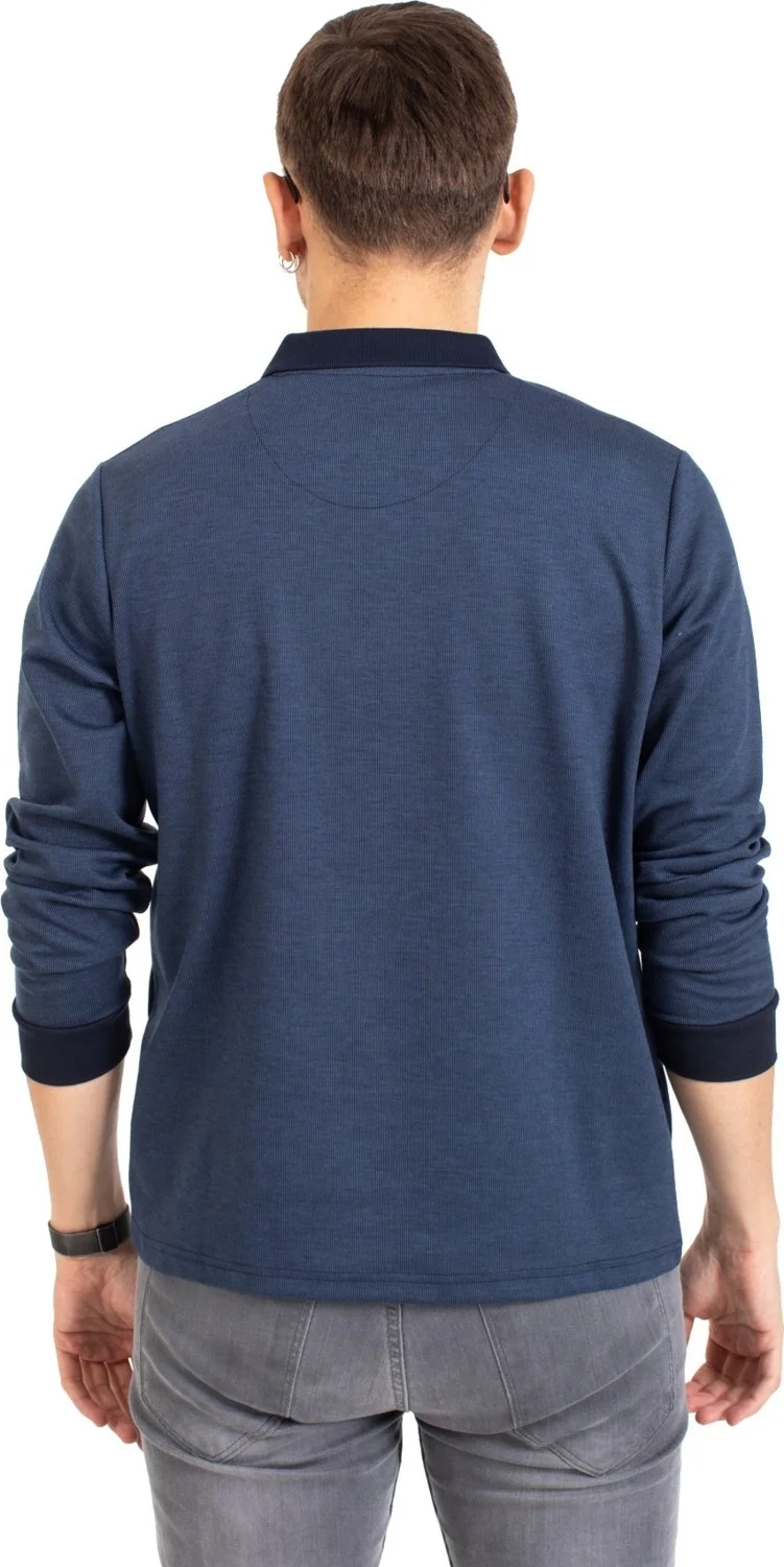 موتلو سيتي Men's Middle Age and Above Polo Collar Pocket Long Sleeve Ribbed Seasonal Sweatshirt 1219-Indigo
