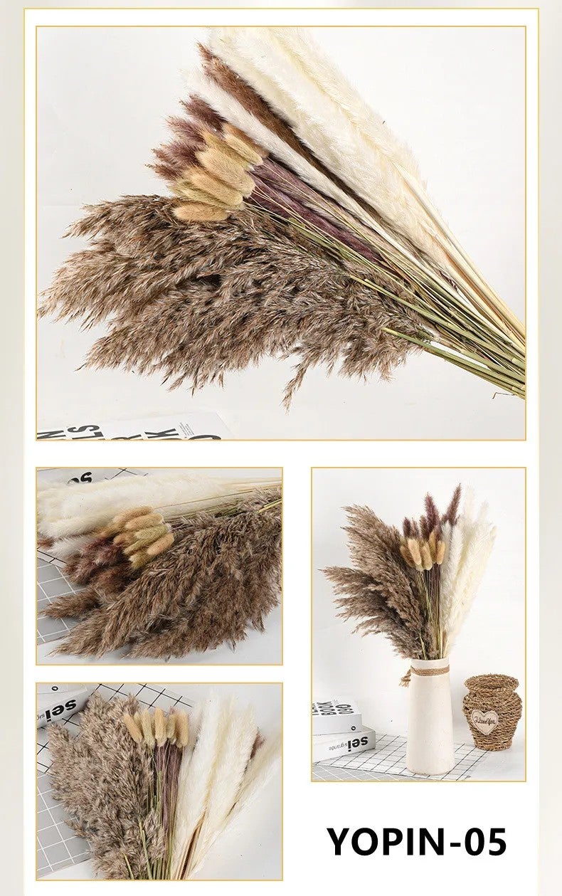 Bluejw YOPIN 389 Dried Flowers Mixed Pampas Grass Bouquet - Natural Dried Plants Floral Arrangement Home Decor - Image 1