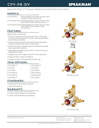 Speakman CPV-PB-DV-PXE Sentinel Mark II Pressure Balanced Shower Valve, Brass - Image 2
