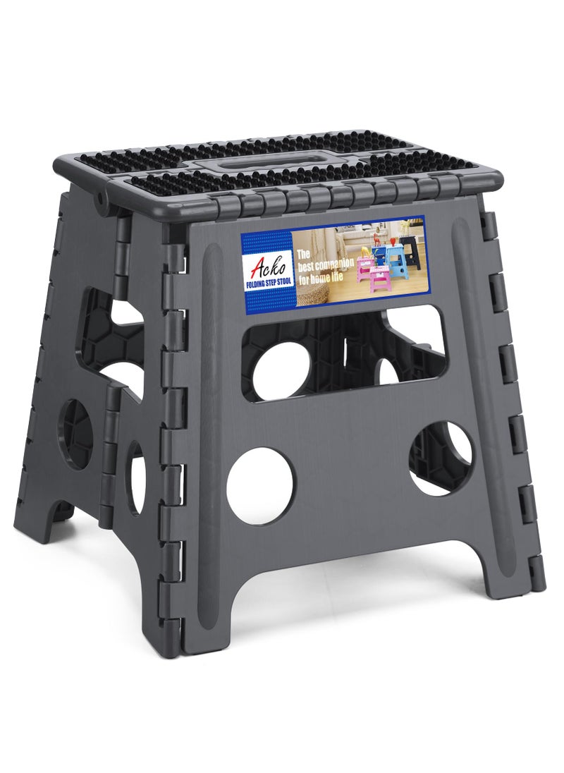 Acko ACKO Folding Step Stool 13 inch Height Premium Heavy Duty Foldable Step Stools for Adults and Kids Kitchen Plastic Small Collapsible Stepping Stool Hold Up to 300 LB Dot Grey 1 Pack 