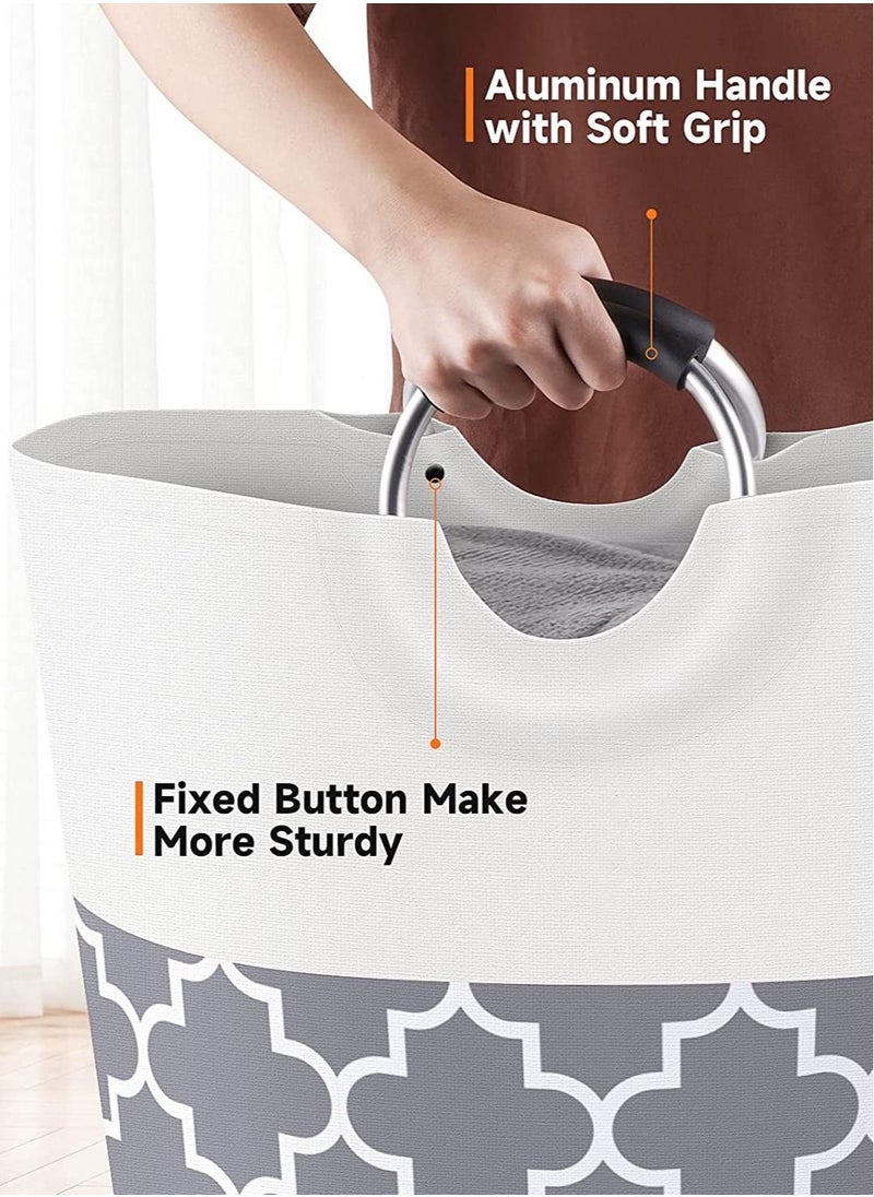 Swift Large Laundry Basket Laundry Hamper Bag Washing Bin Clothes Bag Collapsible Tall with Handles Waterproof Travel Bathroom College Essentials Storage for College Dorm, Family, Grey  - Image 5