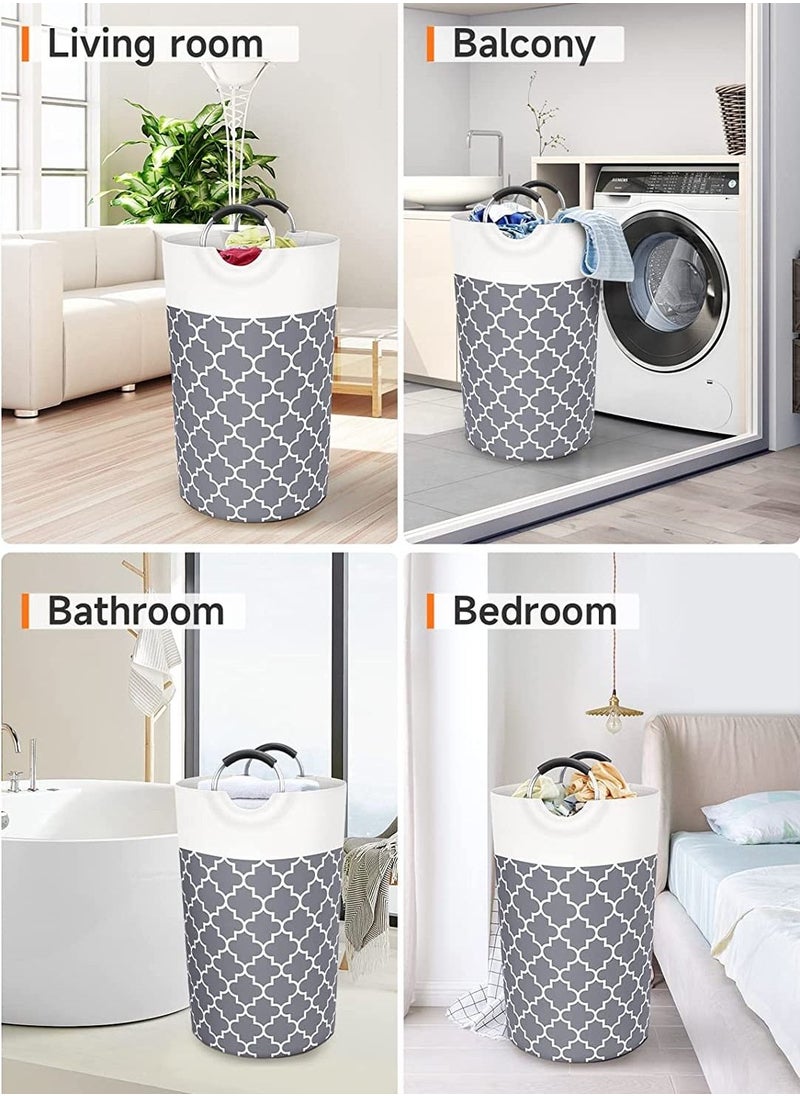 Swift Large Laundry Basket Laundry Hamper Bag Washing Bin Clothes Bag Collapsible Tall with Handles Waterproof Travel Bathroom College Essentials Storage for College Dorm, Family, Grey  - Image 3