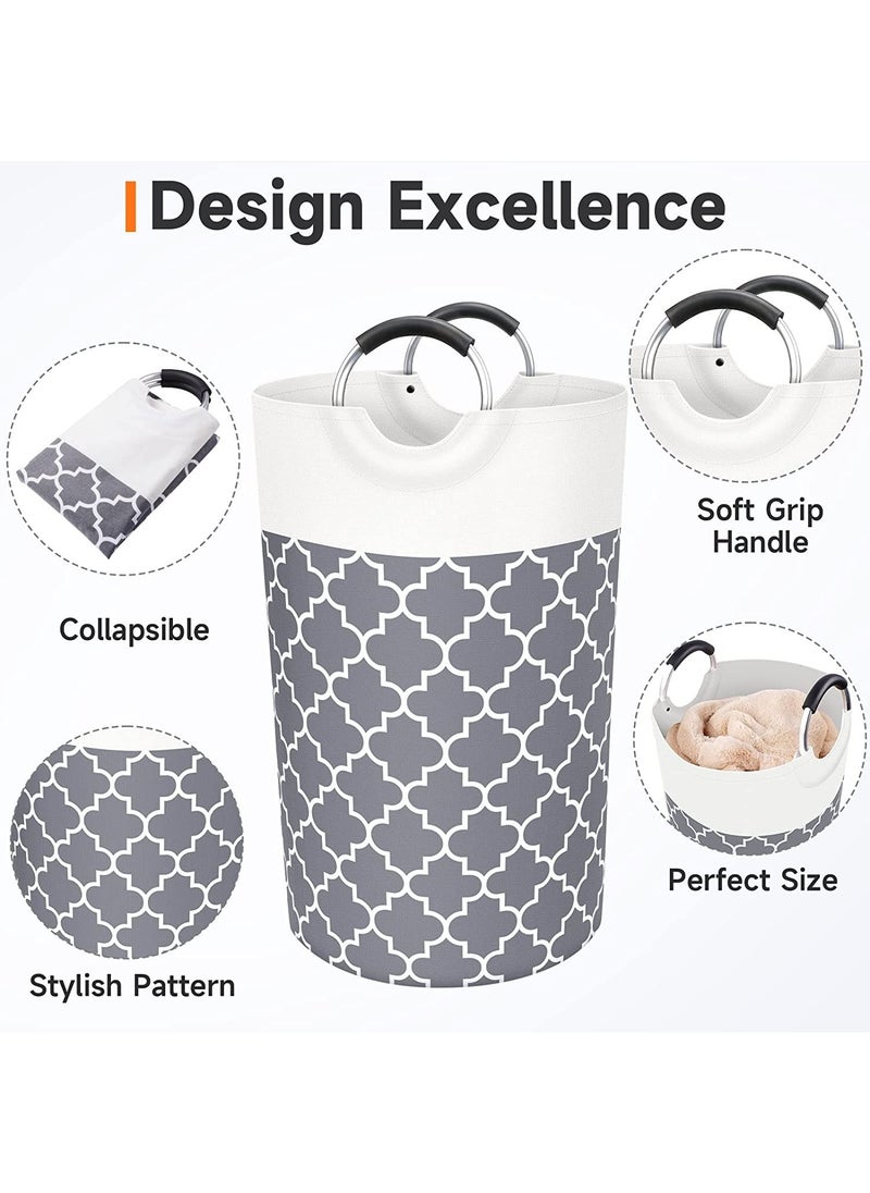 Swift Large Laundry Basket Laundry Hamper Bag Washing Bin Clothes Bag Collapsible Tall with Handles Waterproof Travel Bathroom College Essentials Storage for College Dorm, Family, Grey  - Image 2