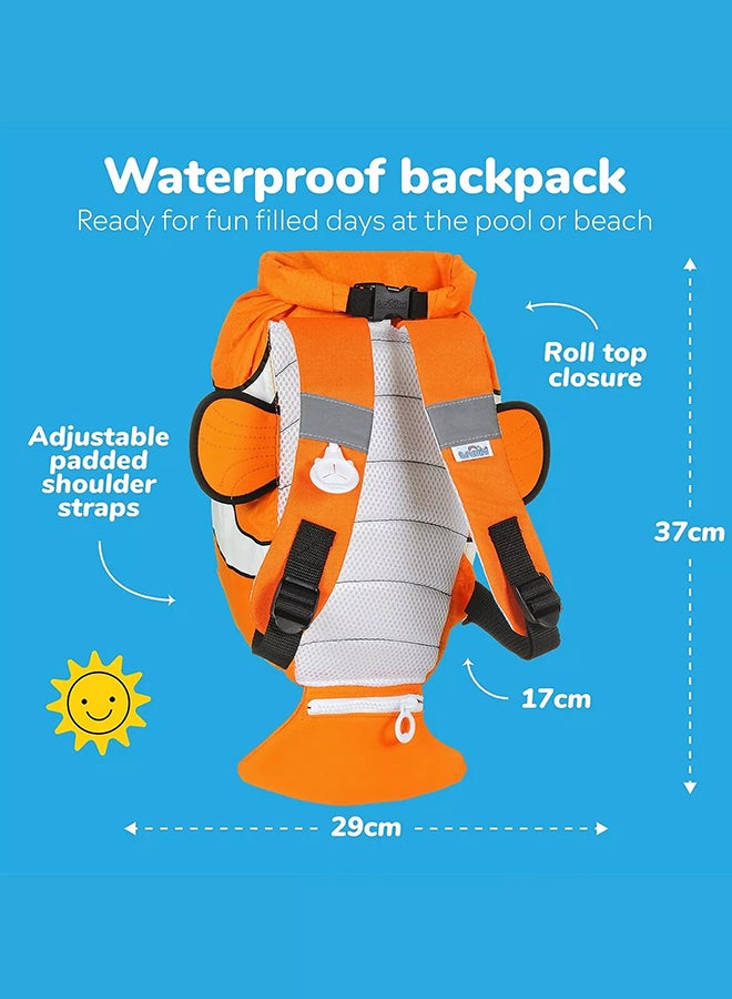 Trunki PaddlePak Chuckles Clown Fish Orange Waterproof Swim Bag for Kids, Roll-Top Beach Backpack with 7.5L Water-Resistant Storage - Image 3