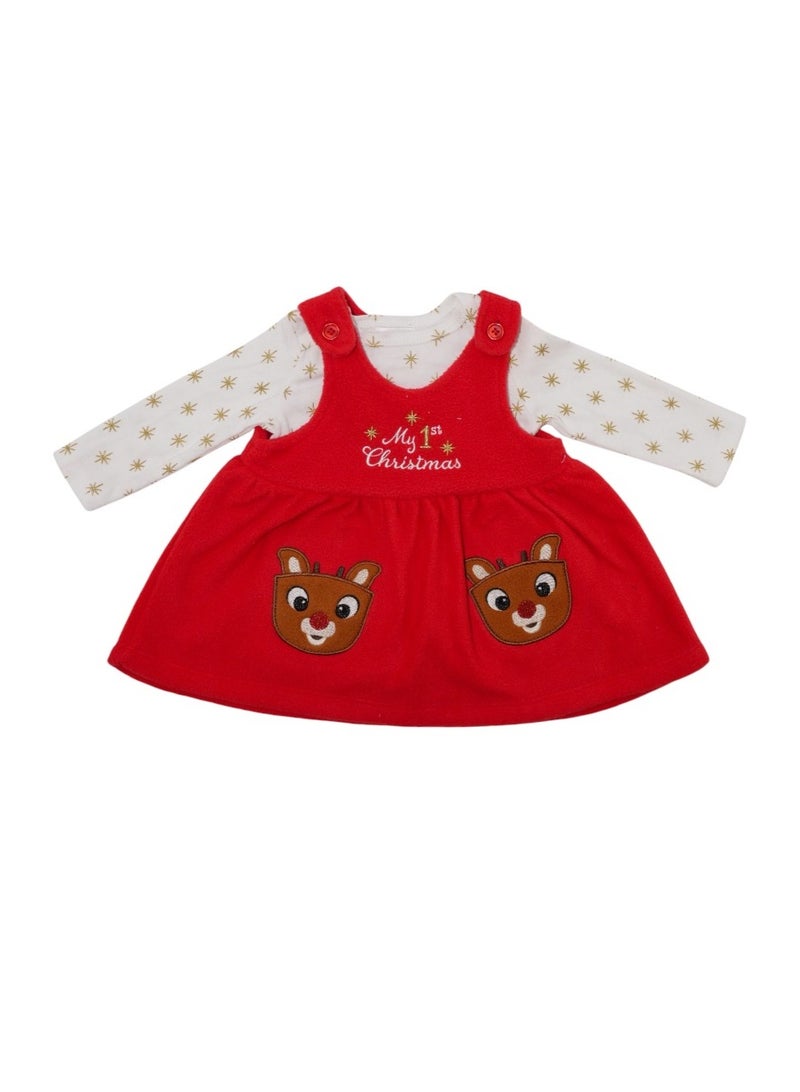 Bambimici Jumpskirt Set Bodysuit Christmas Print - Red - Image 1