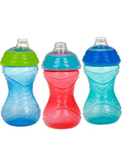 Nuby Nuby Clik-It Soft Spout No-Spill Easy Grip Sippy Cup for Boys - 3 Count (Pack of 1) 10 Oz - 6+ Months  - Image 1
