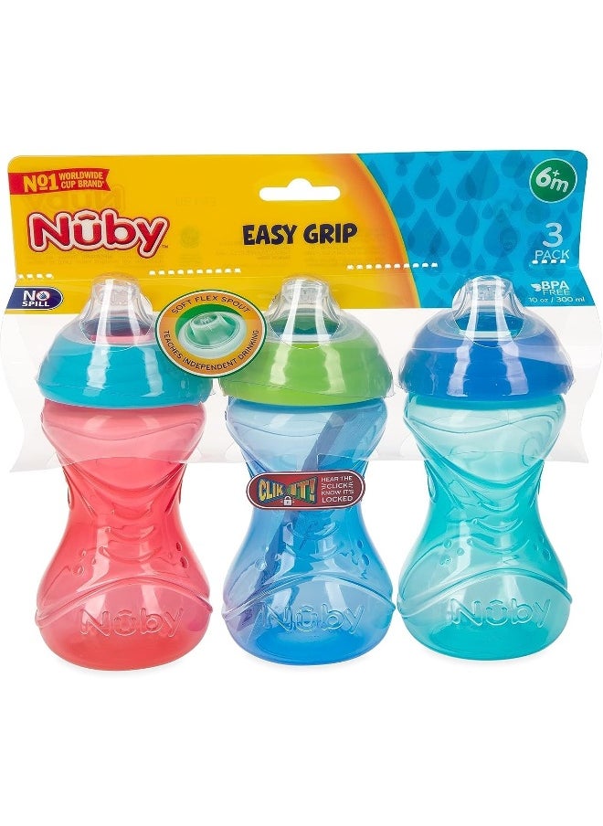 Nuby - Nuby Clik-It Soft Spout No-Spill Easy Grip Sippy Cup for Boys - 3 Count (Pack of 1) 10 Oz - 6+ Months - Image 1