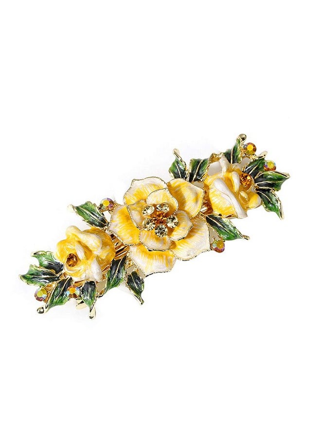 Fodattm Women Lady Vintage Exquisite Flower French Hair Barrette Metal Hairpin Rhinestone Spring Hair Clip Bridal Wedding Crystal Hair Clasps (Yellow)  - Image 1