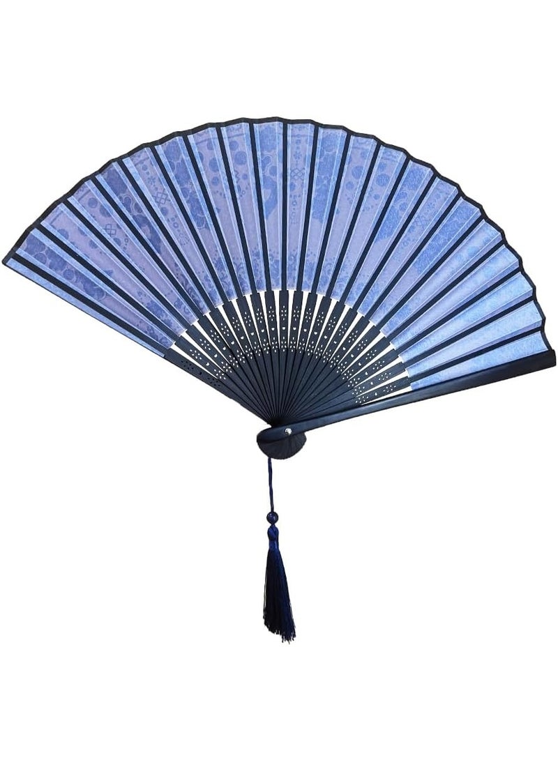 GOLD MANTIS Chinese Folding Hand Fan – Elegant Blue Floral Pattern with Tassel | Traditional Portable Silk Fan for Women | Dance, Party, Gift & Summer Cooling Accessory - Image 4