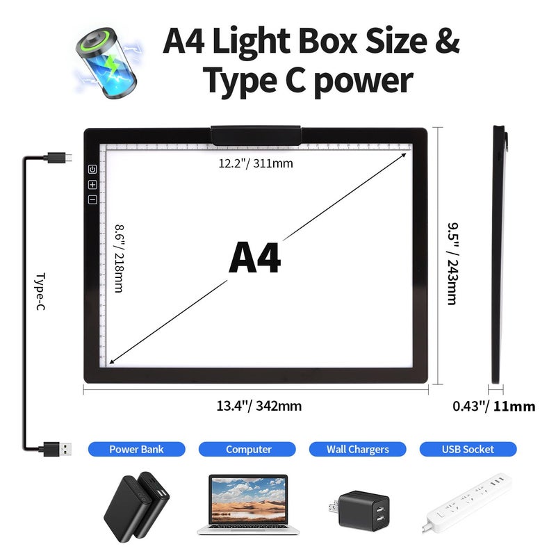 Zocelight Rechargeable A4 Light pad with Stand & Clip for Diamond Painting,Light Box with 6 Levels of Brightness,Diamond Art Kits for Adults,Wireless Light Table for Diamond Art,tracing,Weeding Vinyl - Image 5
