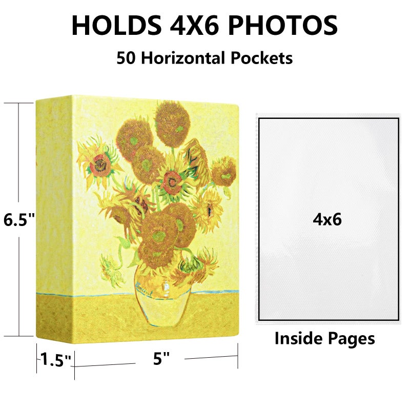 Hiwhy Hiwhy Photo Album 4x6 with 50 Pockets  Small Picture Album with Premium Leather Album Cover  Slip-in Mini Picture Book for Family Wedding Anniversary Baby Vacation Pictures  Sunflowers - Image 2