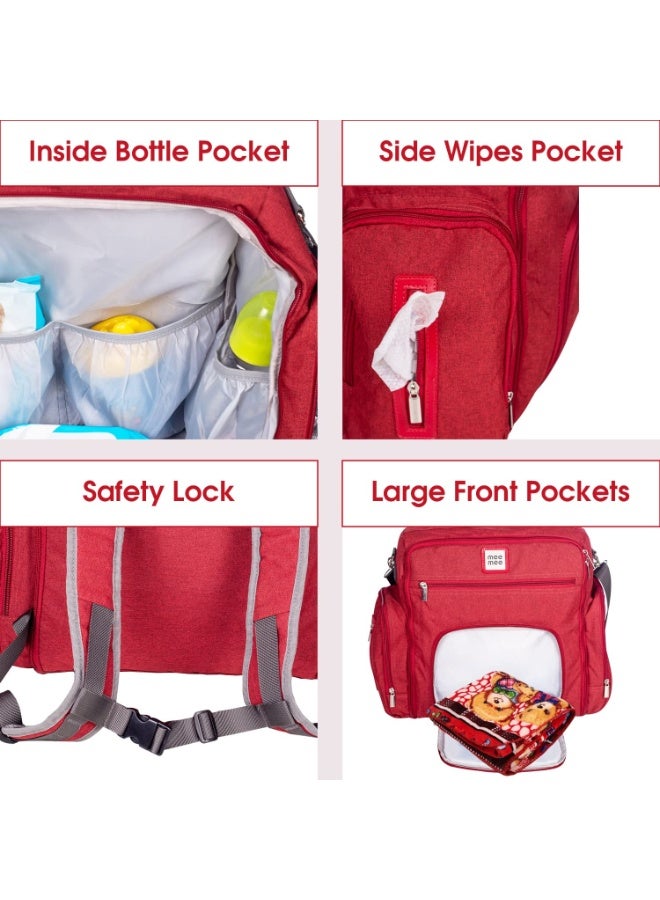Mee Mee Nursing Diapers Bag |Adjustable Strap,Water &Stain Resistant BackPack |Spacious Bag With Multi Pockets for Keeping Milk Bottle Attached Diaper Changing Mat |All Baby Essentials In1 Bag(Maroon) - Image 2
