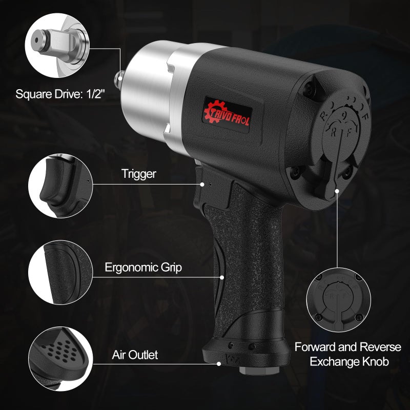 Trivd Frol Air Impact Wrench 1/2" - 1/2 Inch Impact Gun 1/2 Drive, 1500Ft-lbs, 8000RPM High Torque Impact Wrench, Weight 4.74 lb, 1/2 Air Impact Gun for Auto Repair, Tire Shop - Image 2