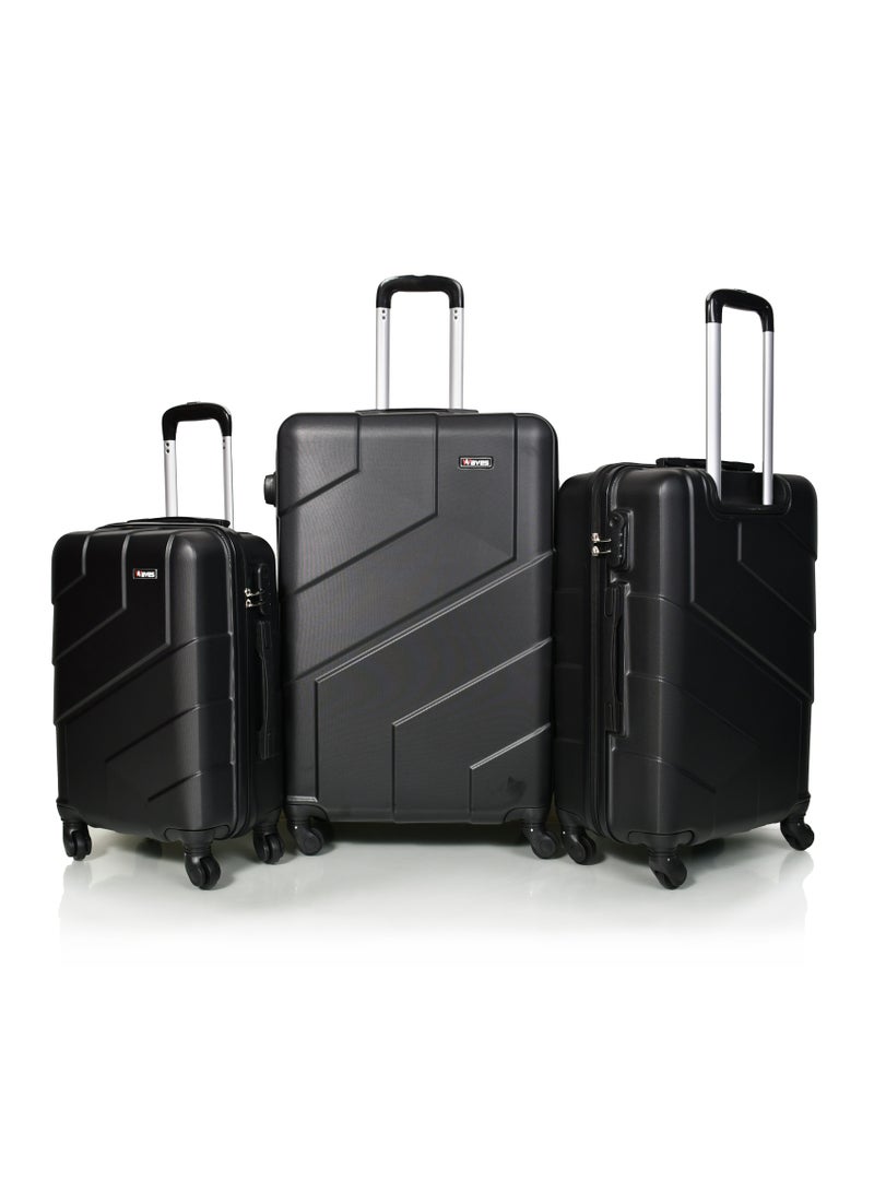 WAVES Hard-Side Luggage Set for Unisex Lightweight 4 Double Wheeled Suitcase with Built-In Type Lock (Set of 3 Pcs,Black) - Image 1