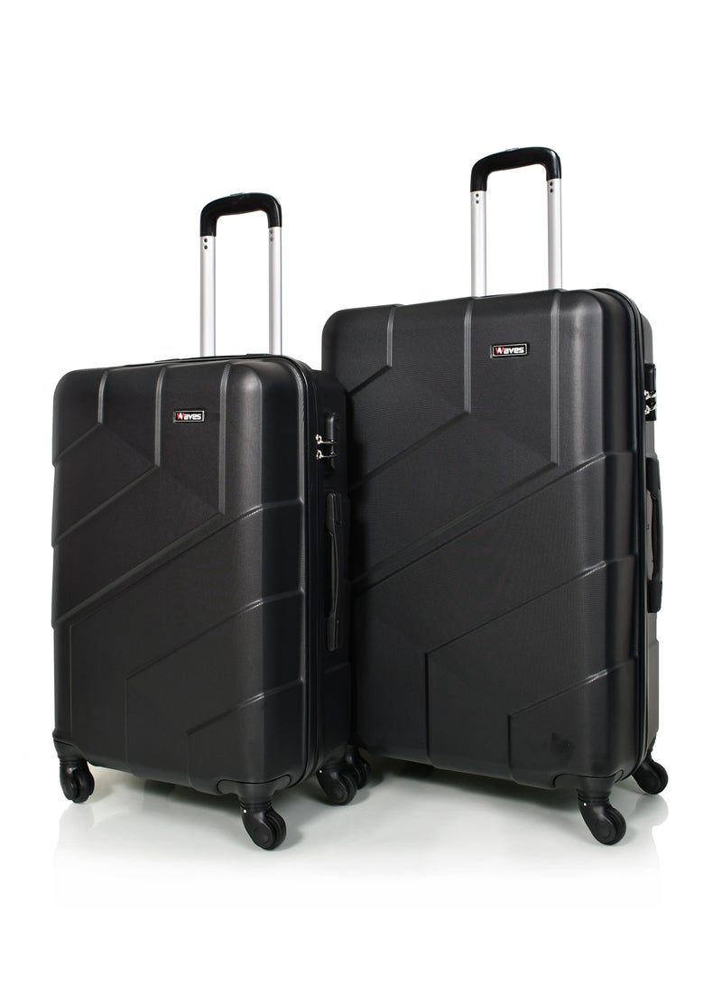 WAVES Hard-Side Luggage Set for Unisex Lightweight 4 Double Wheeled Suitcase with Built-In Type Lock (Set of 3 Pcs,Black) - Image 3