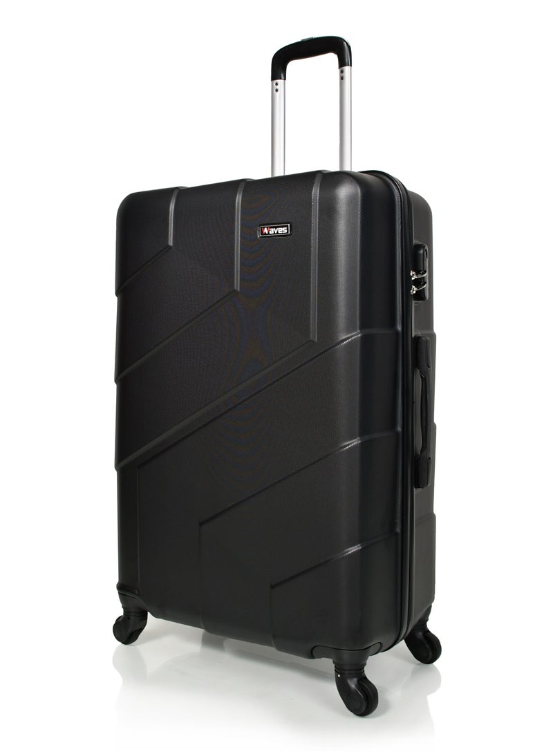 WAVES Hard-Side Luggage Set for Unisex Lightweight 4 Double Wheeled Suitcase with Built-In Type Lock (Set of 3 Pcs,Black) - Image 4