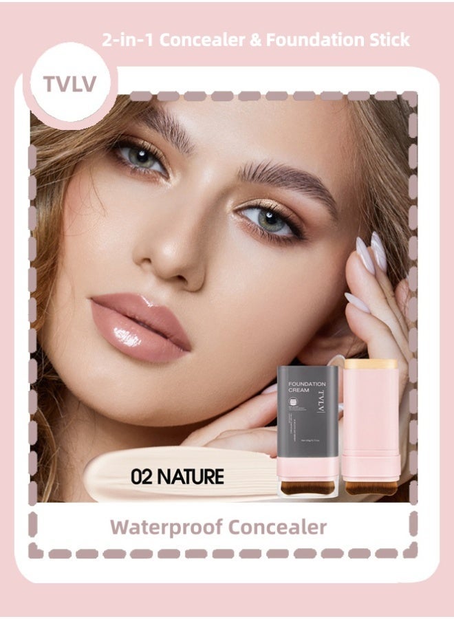 TVLV [Waterproof Concealer] 2-in-1 Concealer & Foundation Stick Waterproof, Sweat-Resistant |  02#NATURE/ - Image 1