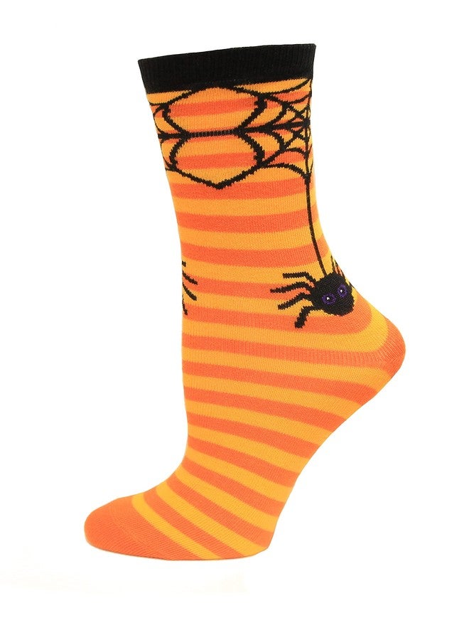 Hot Sox Women's Spider Stripe Crew Sock 1 Pair, Orange, Women's 9-11