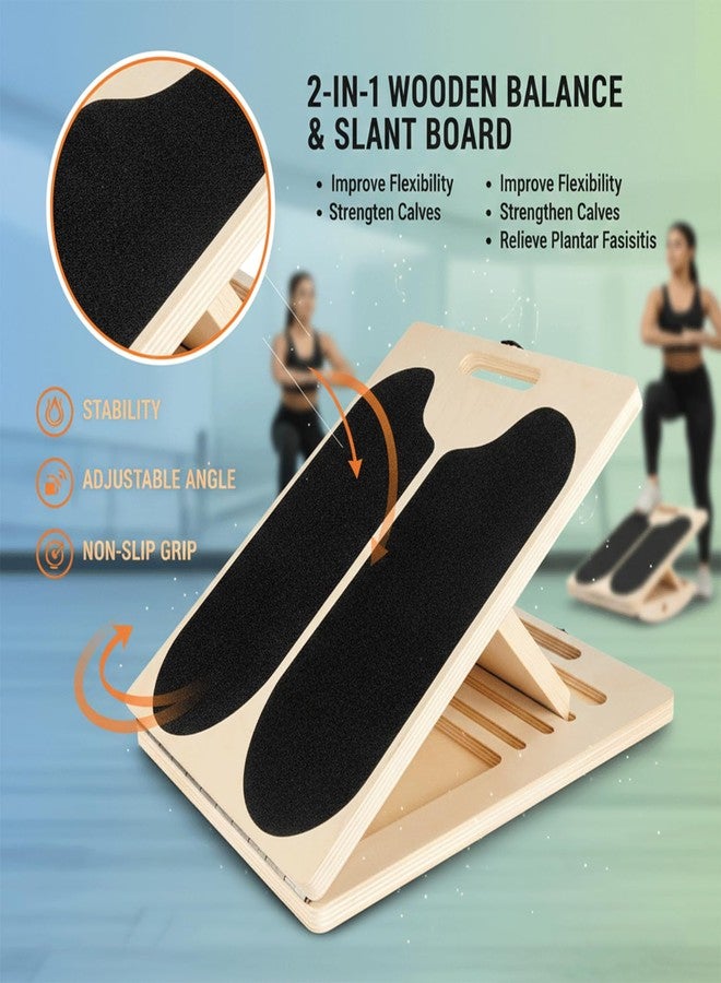 muash Slant Board for Calf Stretching,Balance Board,Adjustable Calf Stretcher,400 lbs Cap,Wooden Slant Board Anti-Slip Incline Board, Ankle Support,Incl.2 Resistance Bands,Instruction Card & Sand Paper. - Image 3