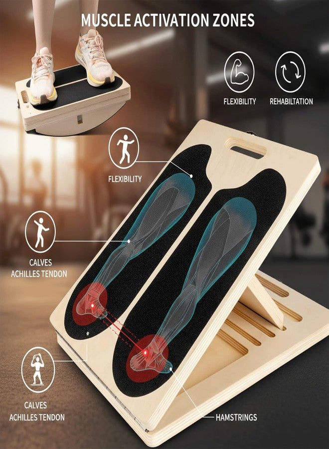 muash Slant Board for Calf Stretching,Balance Board,Adjustable Calf Stretcher,400 lbs Cap,Wooden Slant Board Anti-Slip Incline Board, Ankle Support,Incl.2 Resistance Bands,Instruction Card & Sand Paper. - Image 4