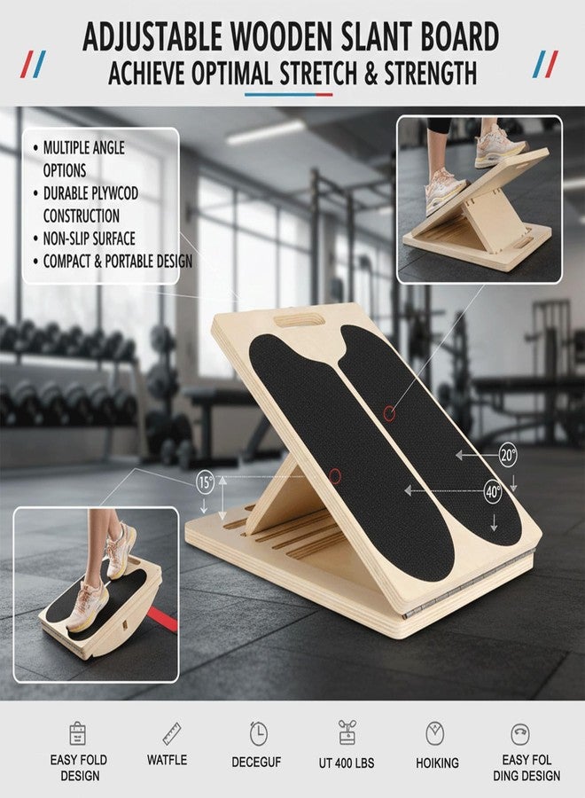 muash Slant Board for Calf Stretching,Balance Board,Adjustable Calf Stretcher,400 lbs Cap,Wooden Slant Board Anti-Slip Incline Board, Ankle Support,Incl.2 Resistance Bands,Instruction Card & Sand Paper. - Image 2