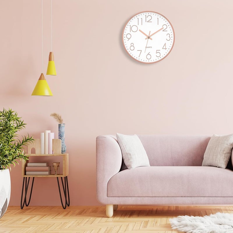 Foxtop Foxtp Wall Clock, Modern Rose Gold Large Number Silent Non-Ticking Clock for Living Room Bedroom Kitchen (12 inch) - Image 3