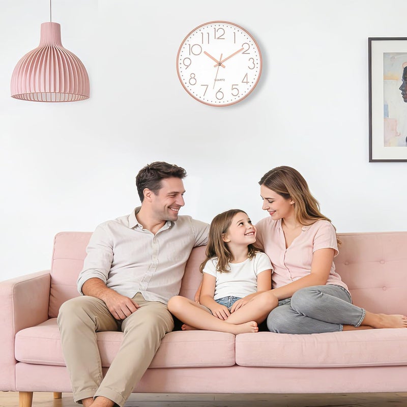 Foxtop Foxtp Wall Clock, Modern Rose Gold Large Number Silent Non-Ticking Clock for Living Room Bedroom Kitchen (12 inch) - Image 2