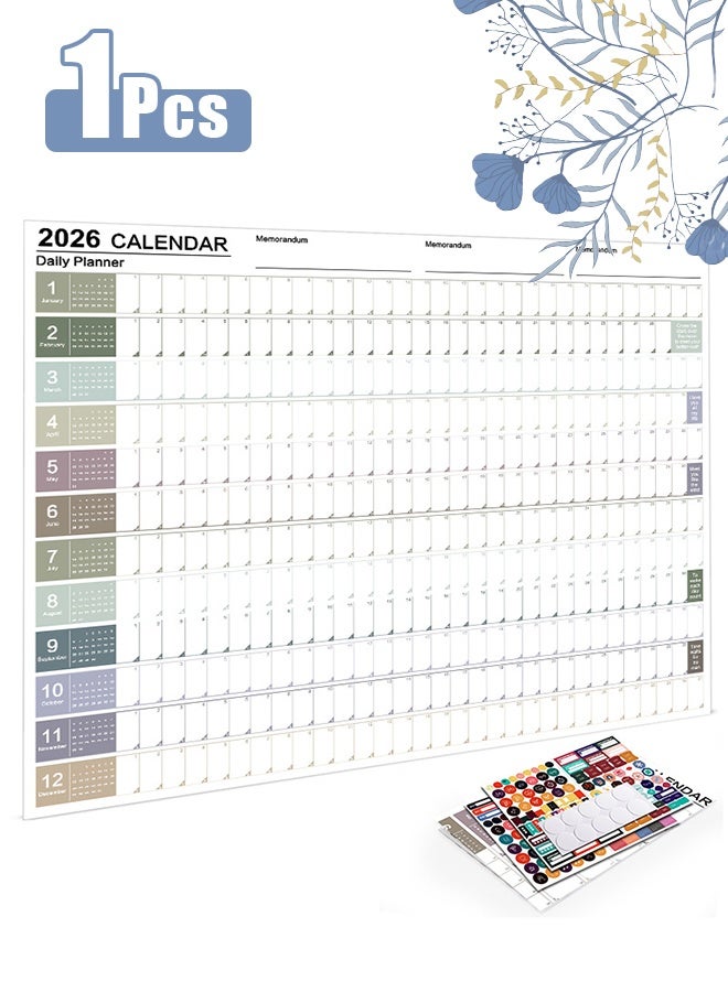 2026 Wall Calendar, Includes Tip Labels And Stickers, 74 X 52.5 X 0.5cm, Wall Decor Calendar, Study Task Planner, Easy To Use And Hanging, T For Mental Study, School, Household Tasks - Image 1