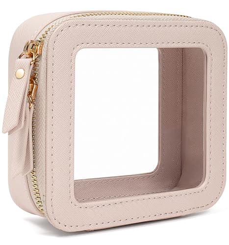 LETGO Clear Makeup Bag for Purse Mini Make up Cute Cosmetic Bag Pouch for Women with Slip-in Pockets Travel Toiletry Essentials Leather Organizer Bags(Beige) - Image 1