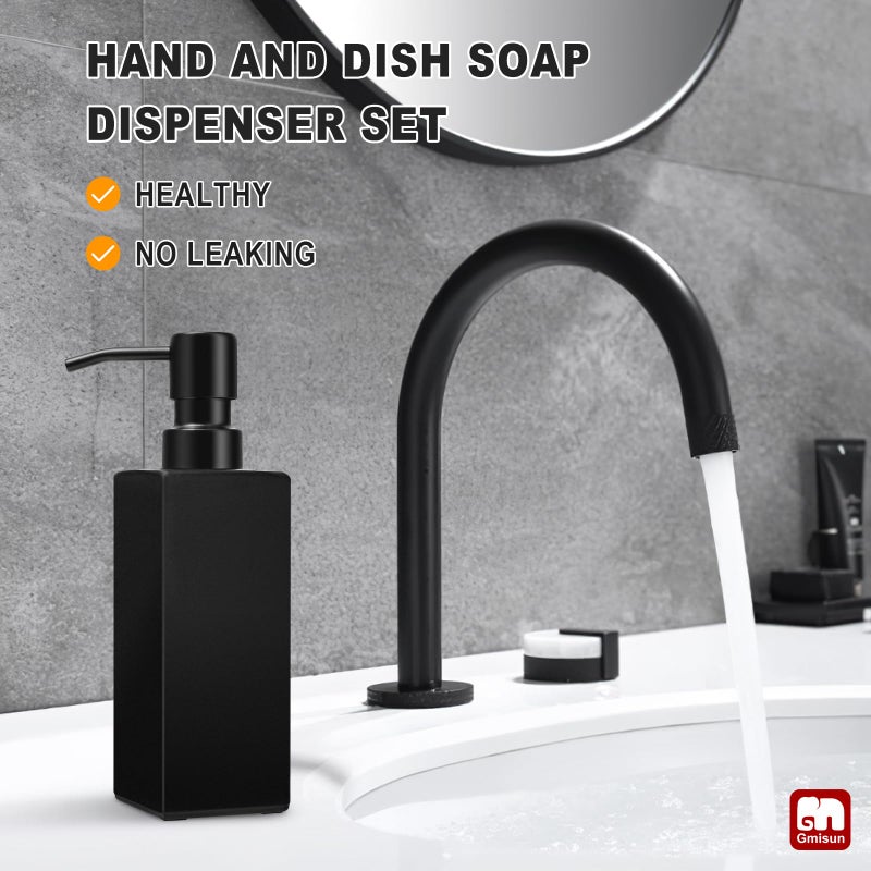 GMISUN Black Soap Dispenser, Hand Soap Dispenser Bathroom, 12oz Glass Soap Dispenser with Stainless Steel Pump, Liquid Dish Soap Dispenser for Kitchen, Modern Bathroom/Kitchen Soap Dispenser Set - Image 5