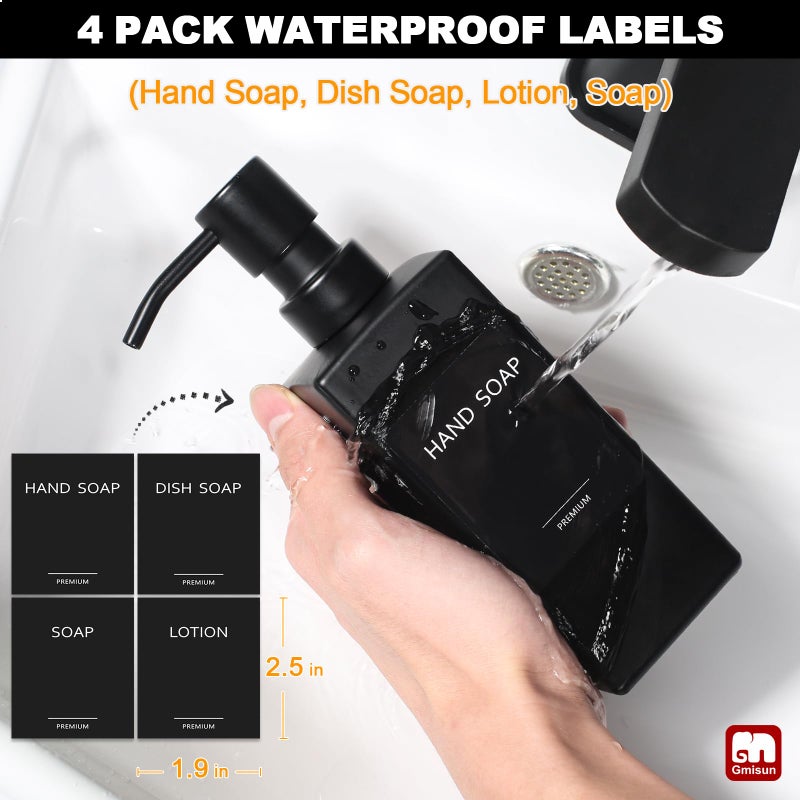 GMISUN Black Soap Dispenser, Hand Soap Dispenser Bathroom, 12oz Glass Soap Dispenser with Stainless Steel Pump, Liquid Dish Soap Dispenser for Kitchen, Modern Bathroom/Kitchen Soap Dispenser Set - Image 4