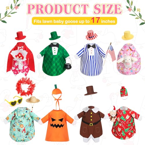Silicherry 8 Set Holiday Seasonal Baby Goose Outfits for 17" Cement Baby Goose Statue Fall Halloween Thanksgiving Christmas All Season Costume for Lawn Garden Patio Indoor Outdoor Decor(Boy Style) - Image 2