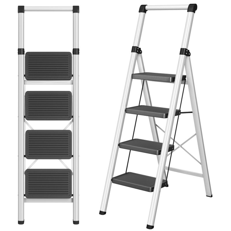 DIAMONDFORGE 4 Step Ladder, DIAMONDFORGE Folding Step Stool with Wide Anti-Slip Pedal, Anti-Slip Feet and Handgrip, Sturdiest Steel Construction, Steel Ladder for Home, Black Grey - Image 1