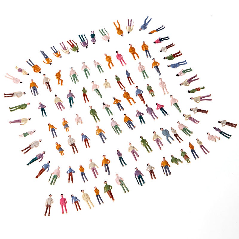 Model Train Passenger Figures: 100pcs Multicolor ABS Painted Miniature People - 1:75 Scale Various Poses for Train Layout Landscape Models - Image 2