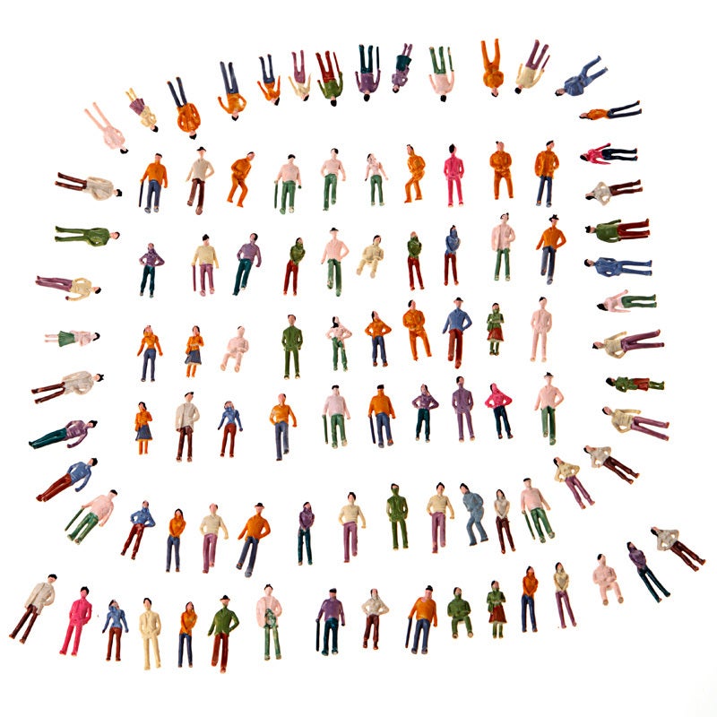 Model Train Passenger Figures: 100pcs Multicolor ABS Painted Miniature People - 1:75 Scale Various Poses for Train Layout Landscape Models - Image 1