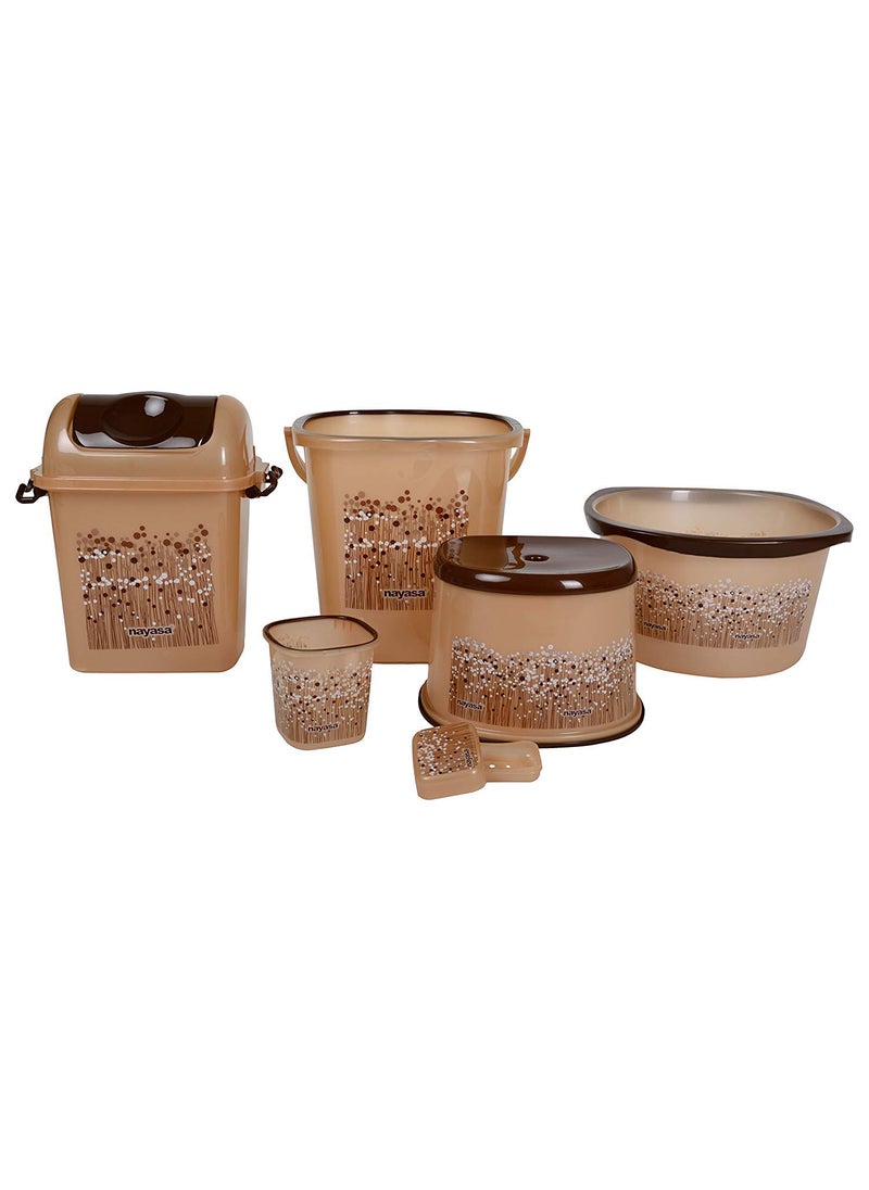NAYASA Nayasa Plastic Square DLX Bathroom Set - 6 Pcs Set -Big - Brown  - Image 1
