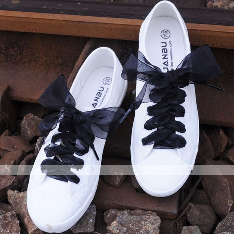 MarJunSep Ribbon Shoe Laces for Sneakers, Flat Lace Shoelaces for Women Girls Shoestrings 4CM Wide (1 Pair Black, 47") - Image 3