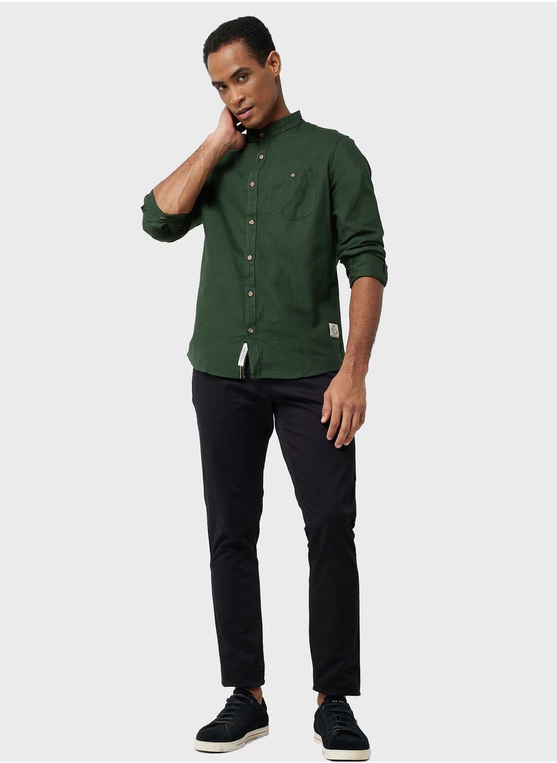Thomas Scott - Thomas Scott Classic Slim Fit Band Collar Pure Cotton Casual Shirt - Image 1
