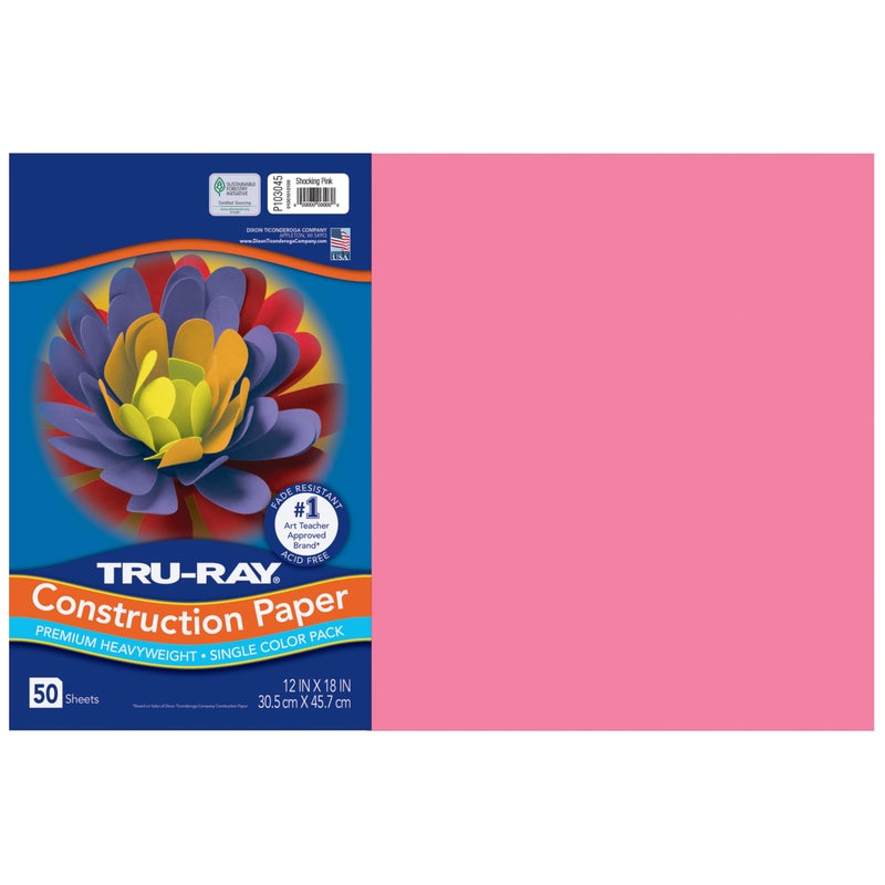 Tru-RayÂ® Construction Paper, 50% Recycled, 12" x 18", Shocking Pink, Pack Of 50 - Image 1