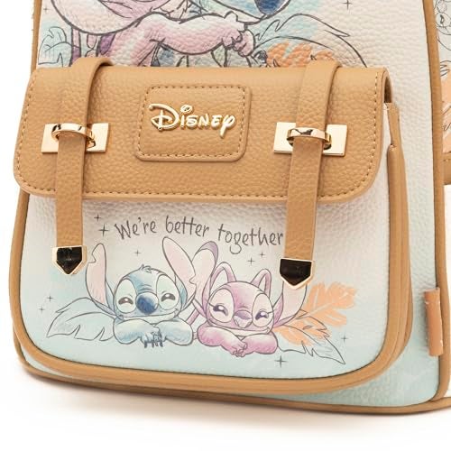 Wondapop - Stitch and Angel Hug It Out 11"" Vegan Leather Fashion Mini Backpack, Brown - Image 3
