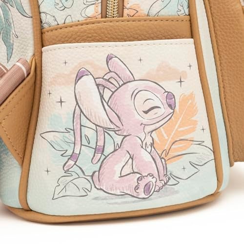 Wondapop - Stitch and Angel Hug It Out 11"" Vegan Leather Fashion Mini Backpack, Brown - Image 5